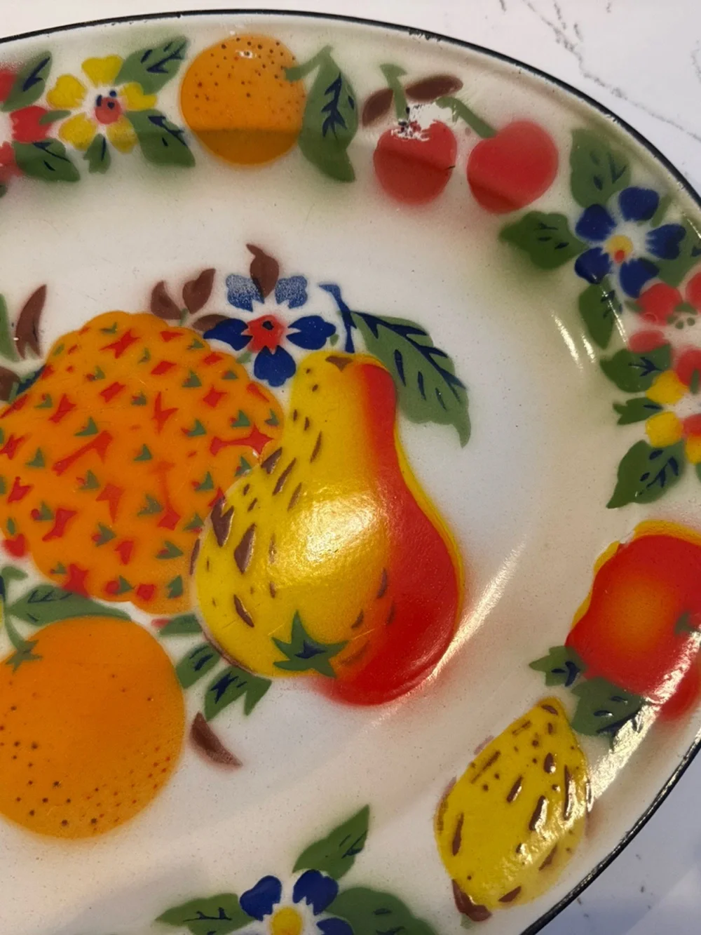Vintage Fruit Pattern Platter - Bright Multi-Color, MCM, 50s, enamelware